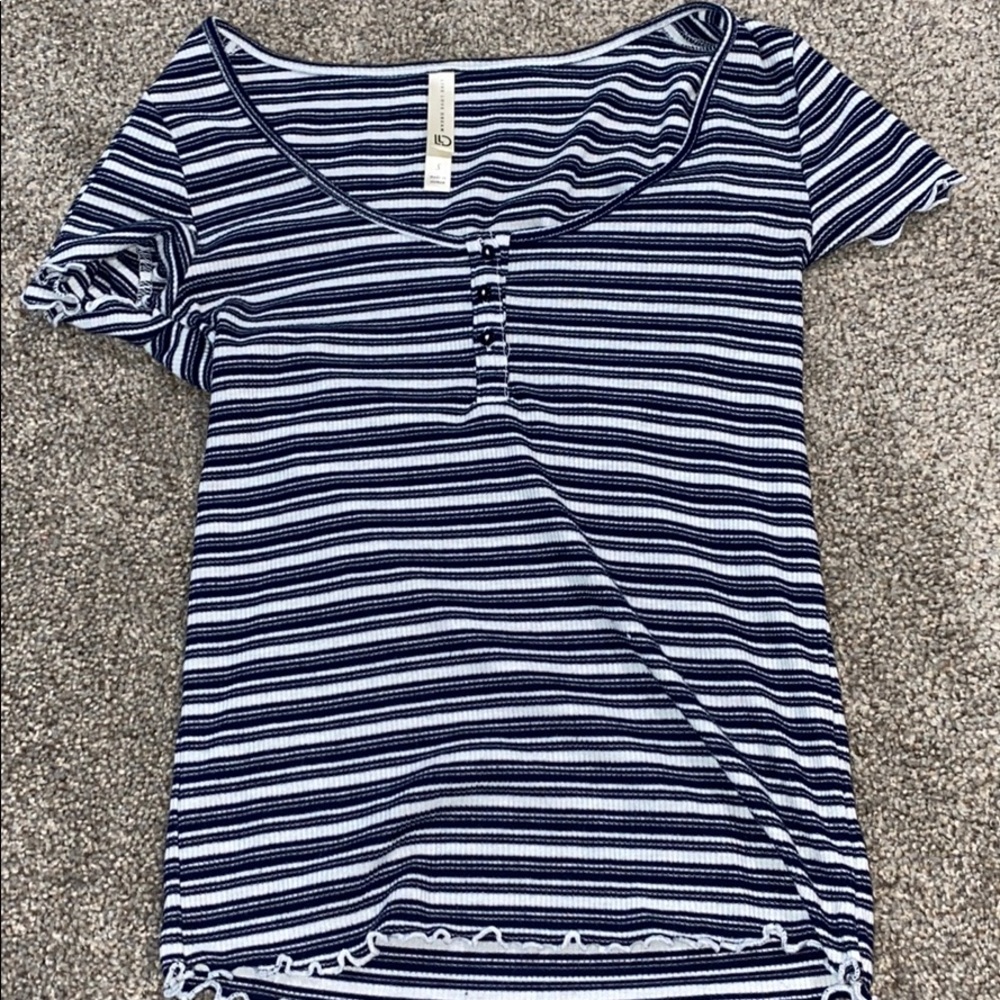 blue striped tight fitted t shirt!